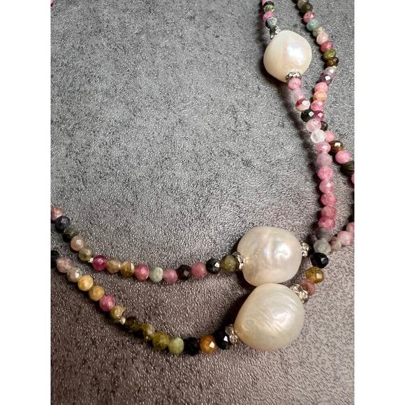 Lucas Lameth multi tourmaline and baroque pearl 32 inch necklace - Picture 3 of 13